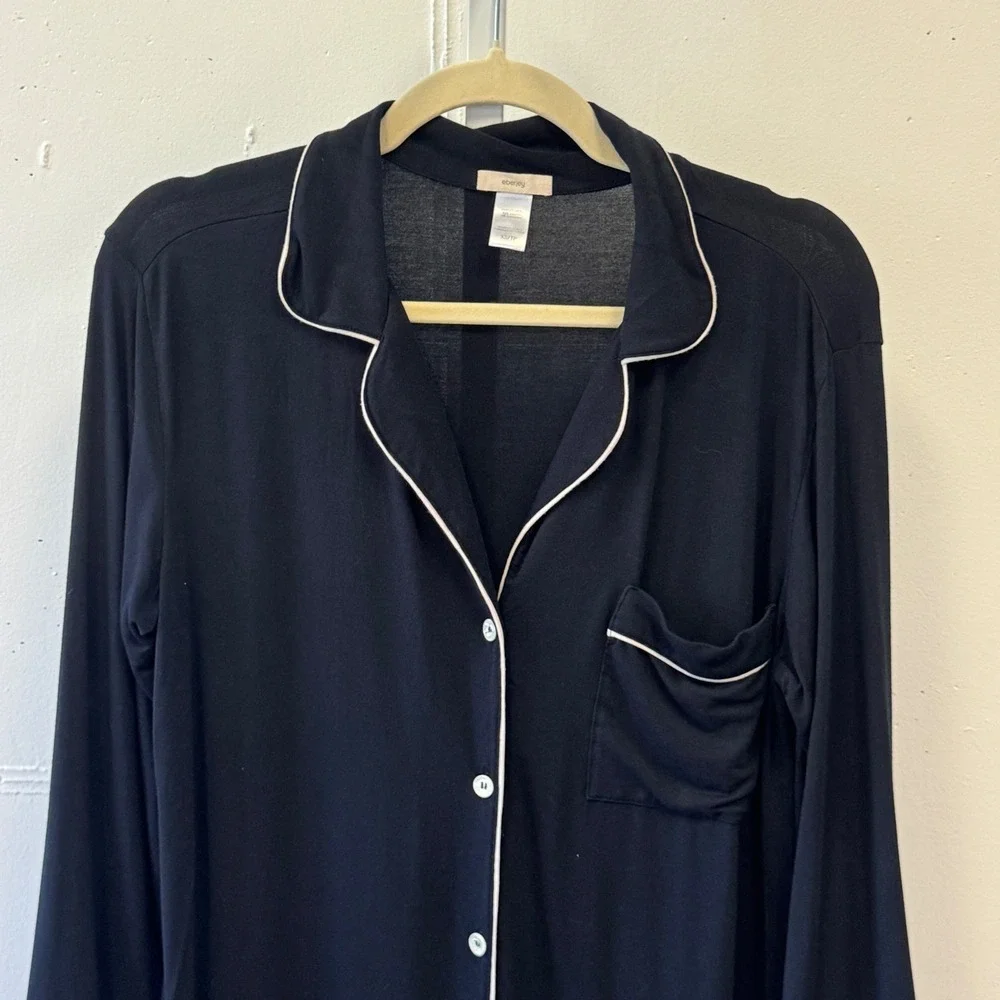 Eberjey Gisele Long Sleeve Sleep Shirt Navy Blue Modal Spandex XS Buttery Soft